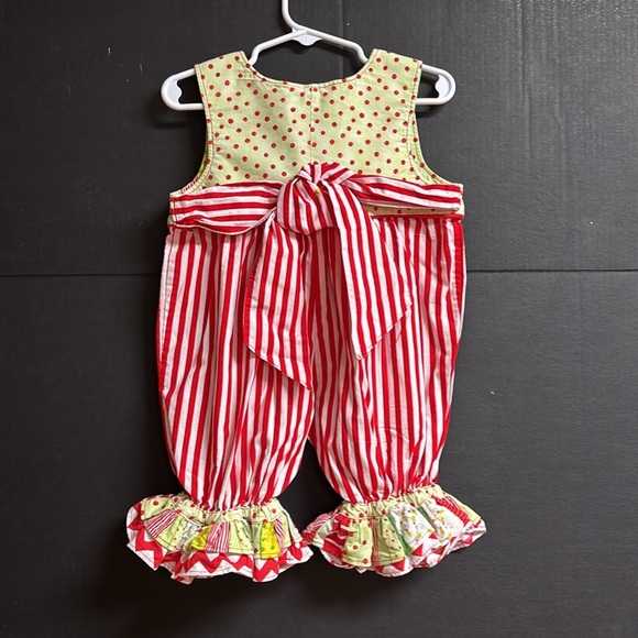 Gingi Girls Christmas One Piece Suit Red & White Stripes  Size 6-12 M - Picture 5 of 9